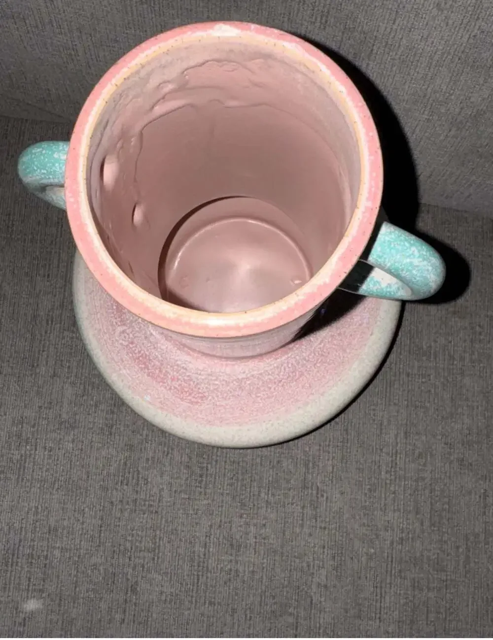 Vintage Pastel Speckled Ceramic Two-Handled Striped Vase